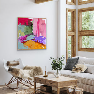 Alchemy, original artwork by Larissa Blake insitu hung on the wall of a lounge room, Orange NSW